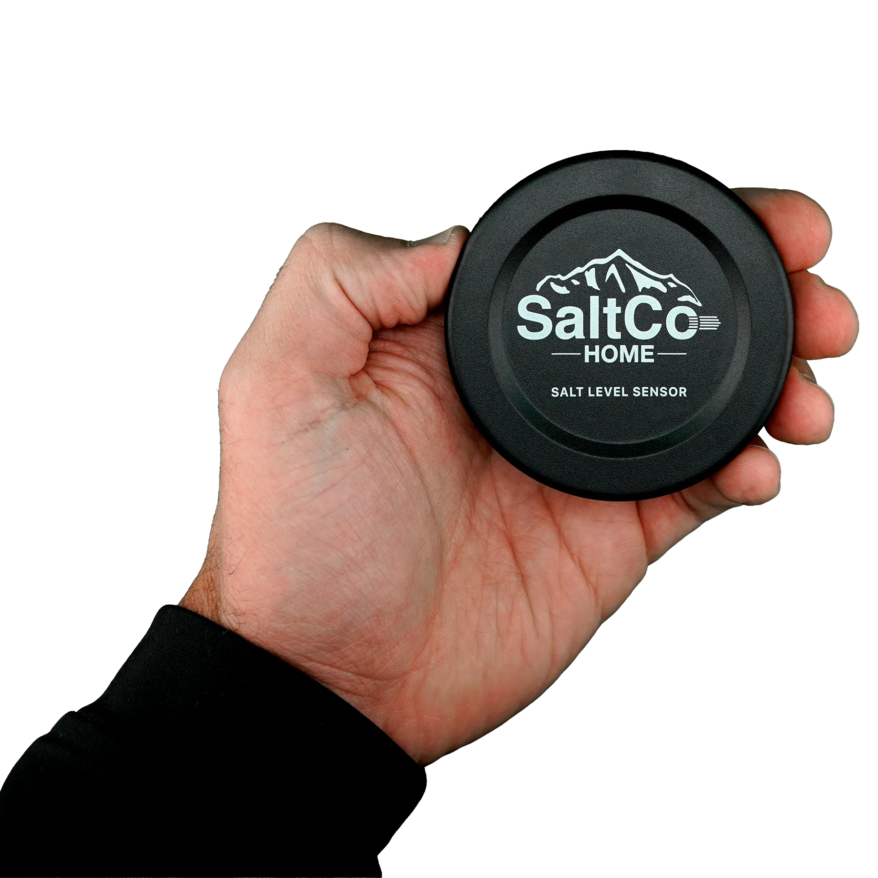 SaltCo Home Sensor held in hand showing size and design